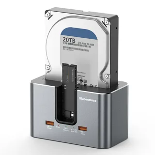 Blueendless HD01SN Dual Bay Hard Drive Docking Station Enclosure Case Support 2.5/3.5inch SATA HDD and M.2 NVME/SATA SSD