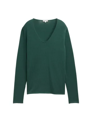 Tom Tailor - Strickpullover mit V-Ausschnitt explorer green - Gr. - S