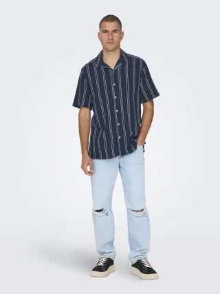 ONLY&SONS - ONSTREV LIFE REG STRIPE SS SHIRT NOOS dark navy - Gr. - L