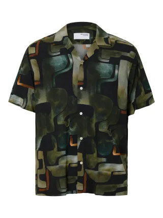 SELECTED MEN - SLHRELAX-VERO SHIRT SS AOP black - Gr. - XL