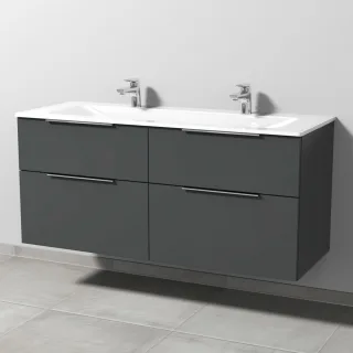 Sanipa 3way Glas-Set Glas-Doppelwaschtisch und Unterbau mit 4 Auszügen, Anthrazit-Matt UM20822