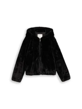 Denim Tom Tailor - Kunstfelljacke mit Kapuze deep black - Gr. - S