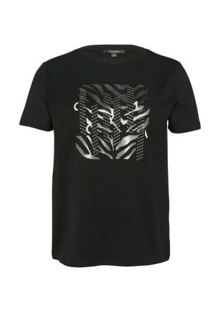 comma - T-Shirt mit Blumenapplikation schwarz - Gr. - 36