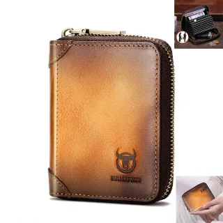 BULLCAPTAIN Men's Genuine Leather Wallet 11 Card Slots Credit Card Holder Mens Casual Business Coin Purse Bag Multifunct