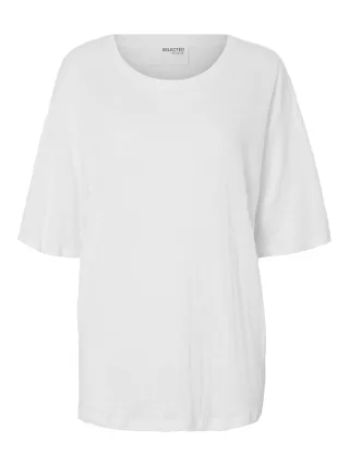 SELECTED WOMEN - SLFVILJA LINEN SS TEE bright white - Gr. - XL