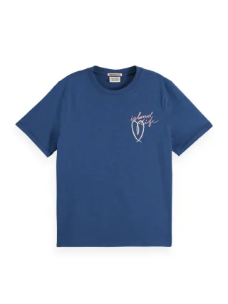 Scotch & Soda - T-Shirt mit gesticktem Muster blau - Gr. - S