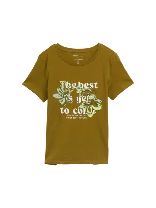 Denim Tom Tailor - T-Shirt mit Blumen-Print warm moss green - Gr. - XS