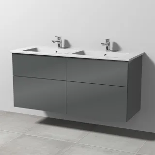 Sanipa 3way Keramik-Set Venticello Keramik-Doppelwaschtisch und Unterbau mit 4 Auszügen, Anthrazit-G SF32879