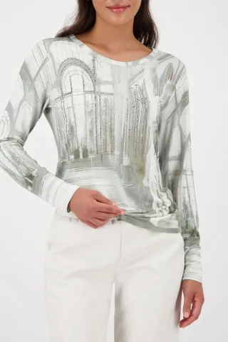 monari - Langarmshirt mit Gallery-Print sage gemustert - Gr. - 46
