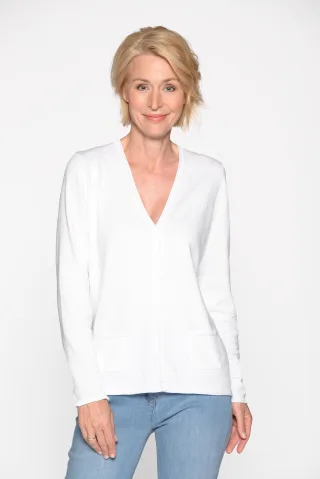 CLARINA - NOS V-Cardigan, 1/1 Arm, uni 102 offwhite - Gr. - 40
