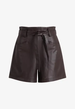 zero - Shorts Lederoptik mit Bindegürtel chocolate plum - Gr. - 42