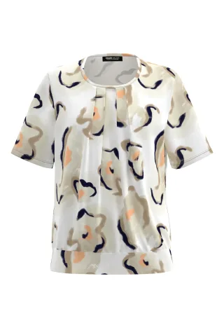 FRANK WALDER - Blusenshirt NOS mit Kellerfalte peach/affogato/ecru/schwarz - Gr. - 46