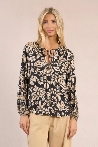 molly bracken - Oversize-Bluse mit Print beige/schwarz - Gr. - S
