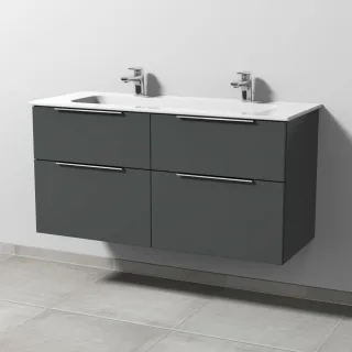 Sanipa 3way Keramik-Set Design Keramik-Doppelwaschtisch und Unterbau mit 4 Auszügen, Anthrazit-Matt UM48322