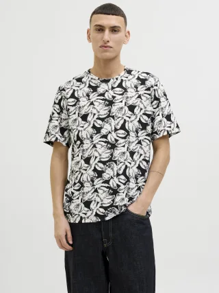 JACK&JONES - JORSPLIT AOP TEE SS CREW NECK LN black - Gr. - L