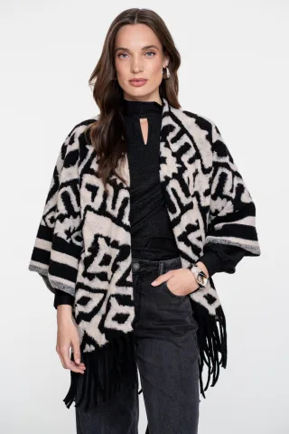 Geisha Fashion Women - Poncho jacquard black/sand - Gr. - OS