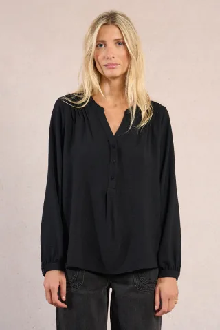 molly bracken - Fließende Bluse mit Button-Down-Kragen schwarz - Gr. - XS