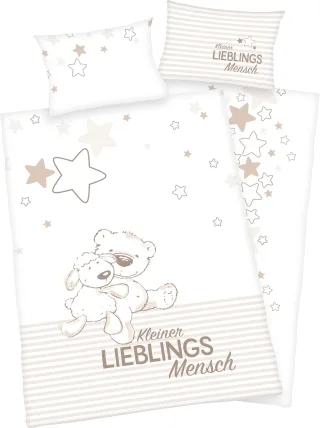 Baby Best Babybettwäsche "Kleiner Lieblingsmensch" mit Bärchen Motiv und liebevollem Schriftzug