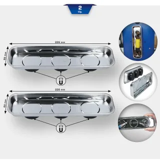 Brilliant Tools Magnetisches Tablett / Schale-Set aus Edelstahl 65 x 226 mm, 2-tlg - BT691155