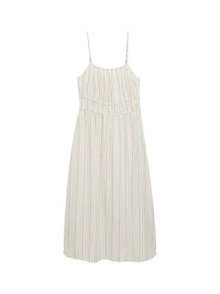 Denim Tom Tailor - Midi-Trägerkleid mit Leinenanteil white olive vertical stripe - Gr. - XL
