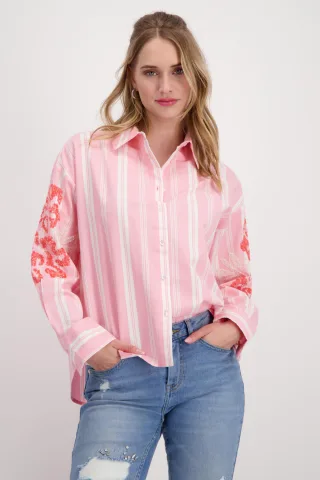 monari - Gestreifte Bluse mit Pailletten pink smoothie gemustert - Gr. - 44