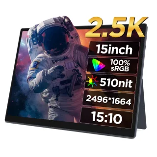 HAILESI 15 Inch FHD 2496*1664P Portable Monitor Computer Gaming Display 510nit 60Hz 100% sRGB IPS Mini HD Type-C Externa