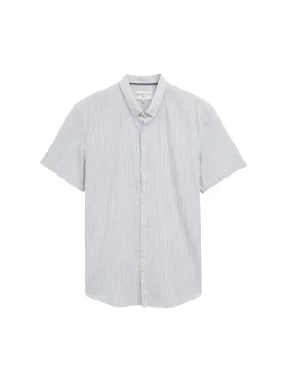 Denim Tom Tailor - Relaxed Fit Kurzarmhemd mit Streifenmuster green yellow stripe structure - Gr. - S