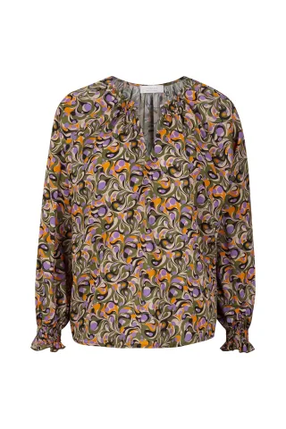 Rich & Royal - printed blouse with V-neck ecovero moss green - Gr. - 38