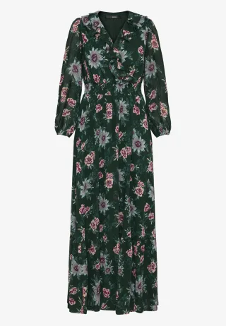 zero - Maxikleid langarm mit Blumen dark green/pink - Gr. - 42