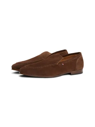 Tommy Hilfiger Slipper "HILFIGER FLEXIBLE SUEDE LOAFER", Blockabsatz, Loafer, Businsesschuh, Abendschuh mit Logoflag