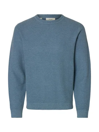 SELECTED MEN - SLMROSS LS KNIT STRUCTURE CREW NECK NOOS Blue Mirage - Gr. - XL