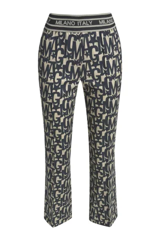 Milano Italy - kickflare pants w/elastic waistband black print - Gr. - 36