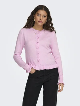 JDY - JDYLETTY L/S ON FRILL CARDIGAN KNT NOOS Pink Lady - Gr. - S