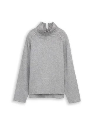 Tom Tailor - Loose Fit Strickpullover mit Stehkragen medium silver grey melange - Gr. - XXXL