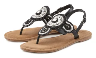 LASCANA Zehentrenner Sandale, Pantolette in Glitzer-Optik und softer Lederinnensohle