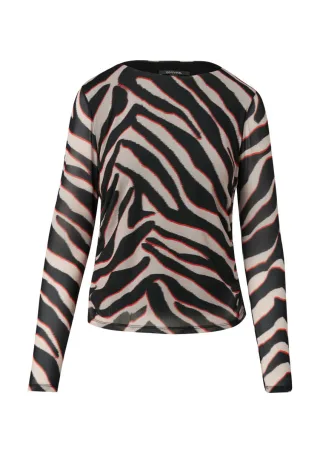 comma - Rundhals-Shirt mit seitlicher Raffung rot/schwarz - Gr. - 42