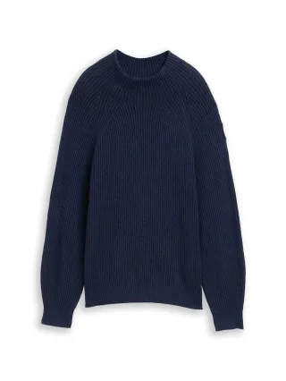 Tom Tailor - Loose Fit Strickpullover mit Stehkragen blue rib structure - Gr. - M