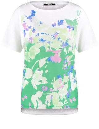 TAIFUN - Kurzarmshirt mit Blumen-Print grün - Gr. - 36