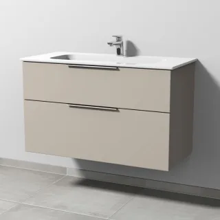 Sanipa 3way Keramik-Set Design Keramik-Waschtisch und Unterbau mit 2 Auszügen, Kaschmir-Matt UP4811U