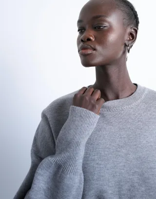 TOPSHOP - TSBELLE LS O-NECK PULLOVER Concrete Grey - Gr. - XS