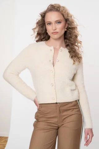 Geisha Fashion Women - Cardigan hairy off-white - Gr. - L