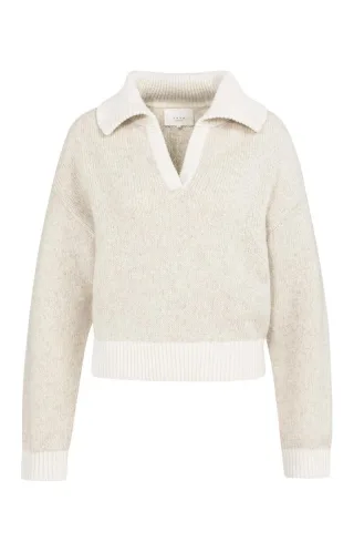 Yaya - Strickpullover mit Kragen beige/weiß - Gr. - L