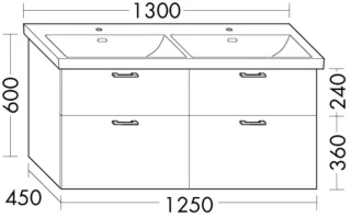 Burgbad Waschtischunterschrank Sys30 PG2 Echo 600x1250x450 Anthrazit Hochglanz, WXPG125F0945 WXPG125F0945