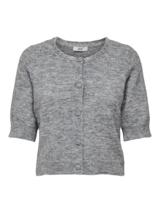 JDY - JDYALVA LIFE 2/4 EMBEL CARDIGAN KNT NOOS medium grey melange - Gr. - S