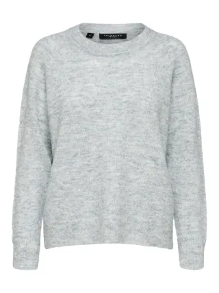 SELECTED WOMEN - SLFLULU LS KNIT O-NECK NOOS light grey melange - Gr. - L