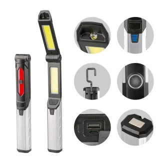 Portable COB LED Flashlight USB Rechargeable Work Light Magnetic Lanterna Hanging Lamp with Built-in Battery Camping Tor