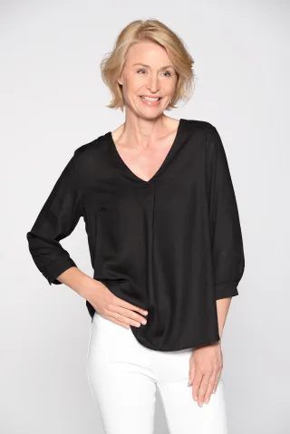 CLARINA - V-Bluse, 3/4 Arm, uni schwarz - Gr. - 44