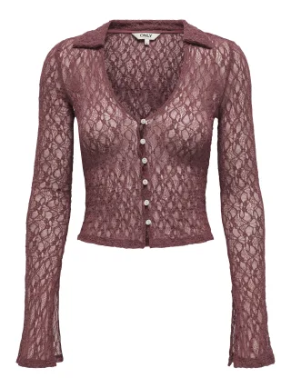 ONLY - ONLPUSLE LS LACE V-NECK TOP WVN sable - Gr. - S