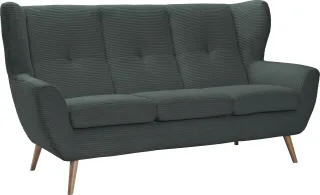 exxpo - sofa fashion 3-Sitzer "ALVESTA, Loungesofa, Küchensofa, hoher Sitzkomfort, Ohrenbackensofa" gemütliche Rückenlehne, mit Knopfheftung und hohen Holzfüßen, in Cord