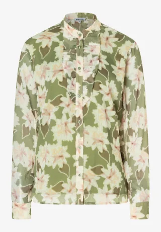 MORE & MORE - Chiffonbluse mit Flowerprint grün - Gr. - 36